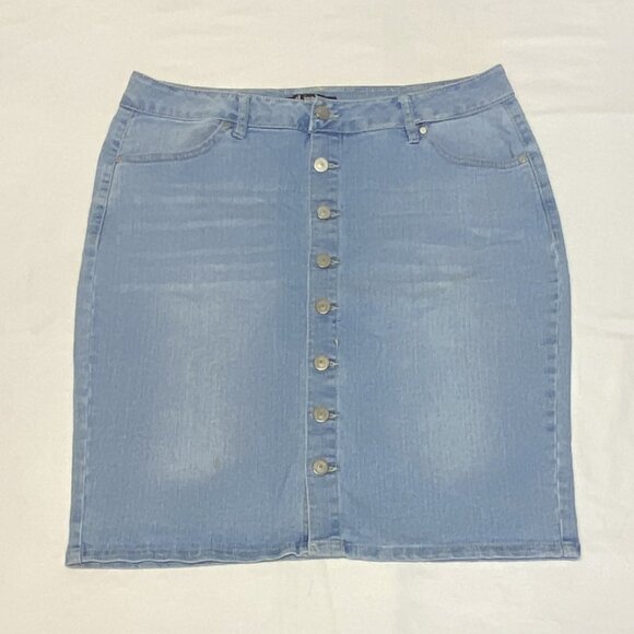 D. Jeans High Waist Button Front Stretch Denim Jeans Pencil Skirt Light Wash 12 - Picture 7 of 11